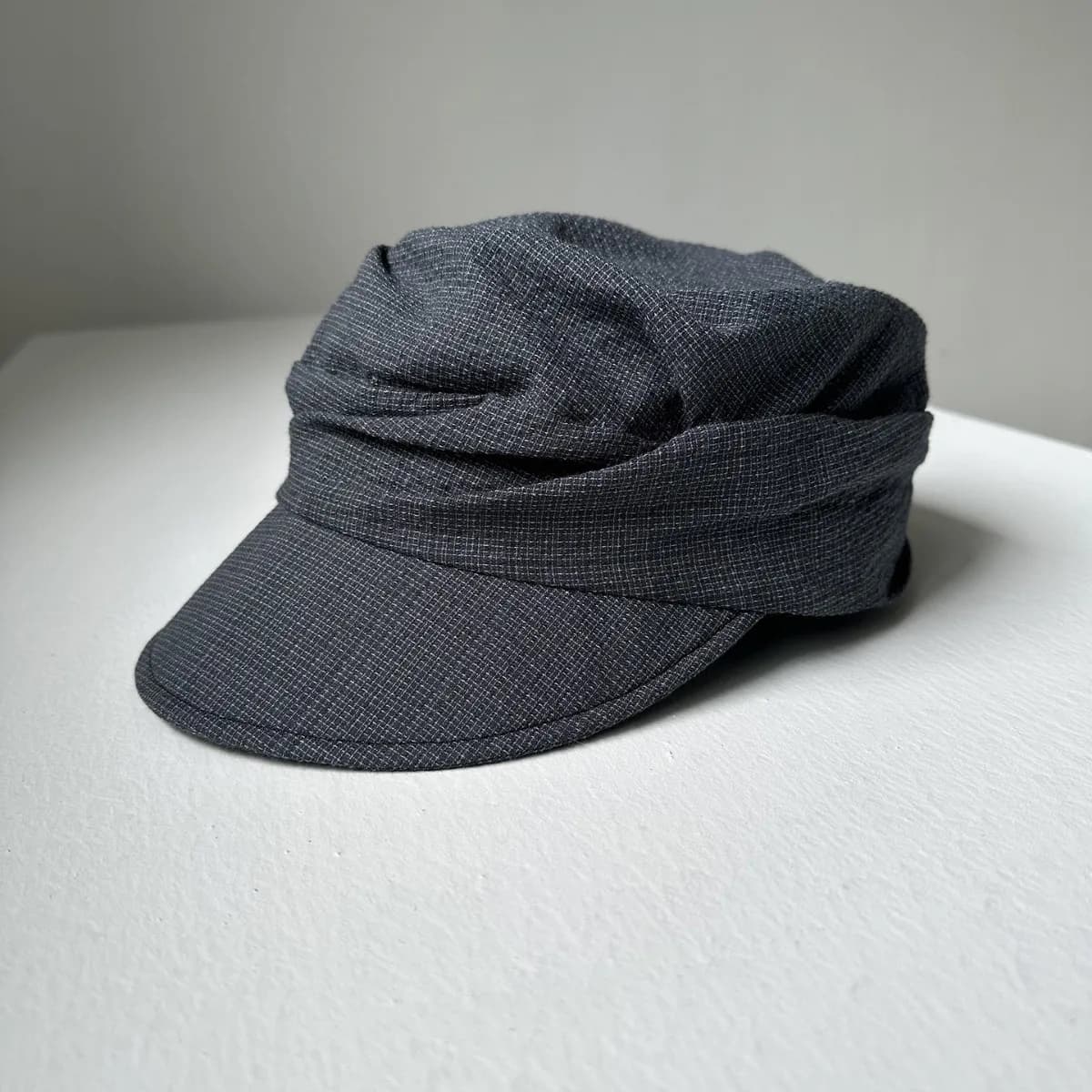 Japanese Retro Pleated Newsboy Cap, Gray Plaid Soft Top Spring Summer Breathable Versatile Painter Hat Slim Face