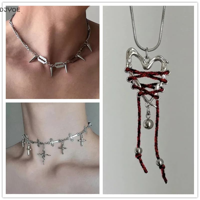 【DJyoe】Collana a forma di cuore cava in acciaio inossidabile per donna Collana con colletto in metallo punk Accessori di gioielli hip-hop di lusso
