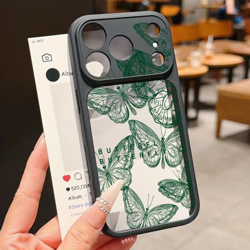 Simple Butterfly Pattern Candy Color TPU Border Phone Case For iPhone 17 ProMax 16 15 14 13 Pro Max Clear Hard Protective Cover