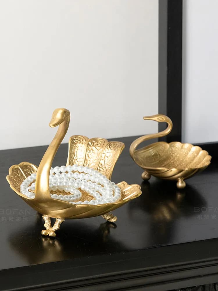 Vassoio Portafrutta Secca a Forma di Cigno in Ottone Stile Americano, Contenitore Porta Gioielli, Decorazione Artigianale da Scrivania per Soggiorno