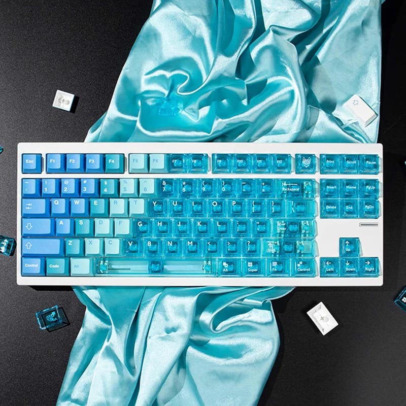 Copritasti Snow Mountain Blue Copritasti trasparenti cristallini Copritasti Cherry Profile PBT per tastiera meccanica