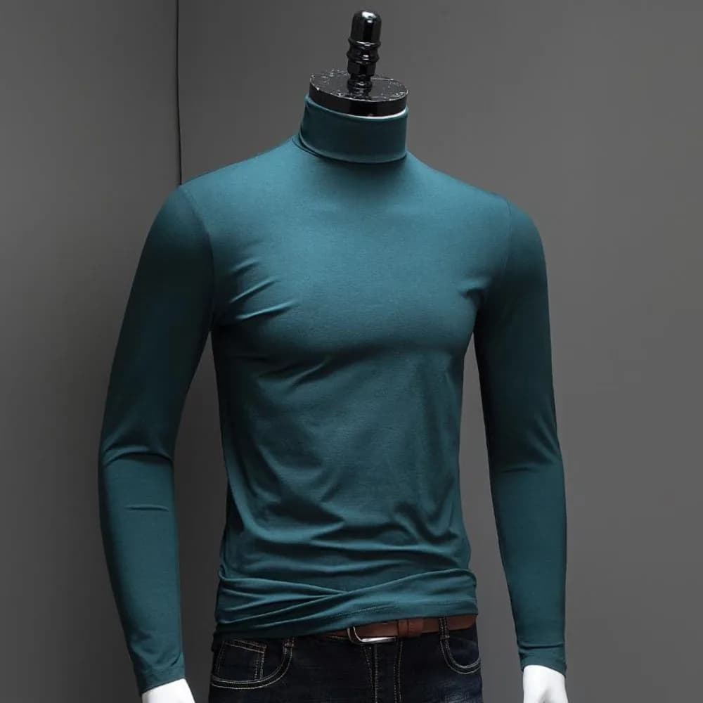 Lusso Kpop FASHION Golf Dolcevita casual da uomo Camicia base a maniche lunghe Slim Fit T-shirt autunno inverno modale leggera e fresca Uomo