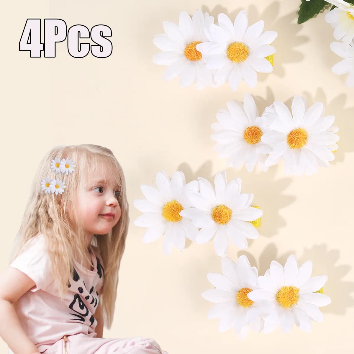 4Pcs Flower Hair Clips Sweet Double Floral Hairpins Cute Elegant Daisy Barrette For Girls Children Hawaiian Headwear Accesories