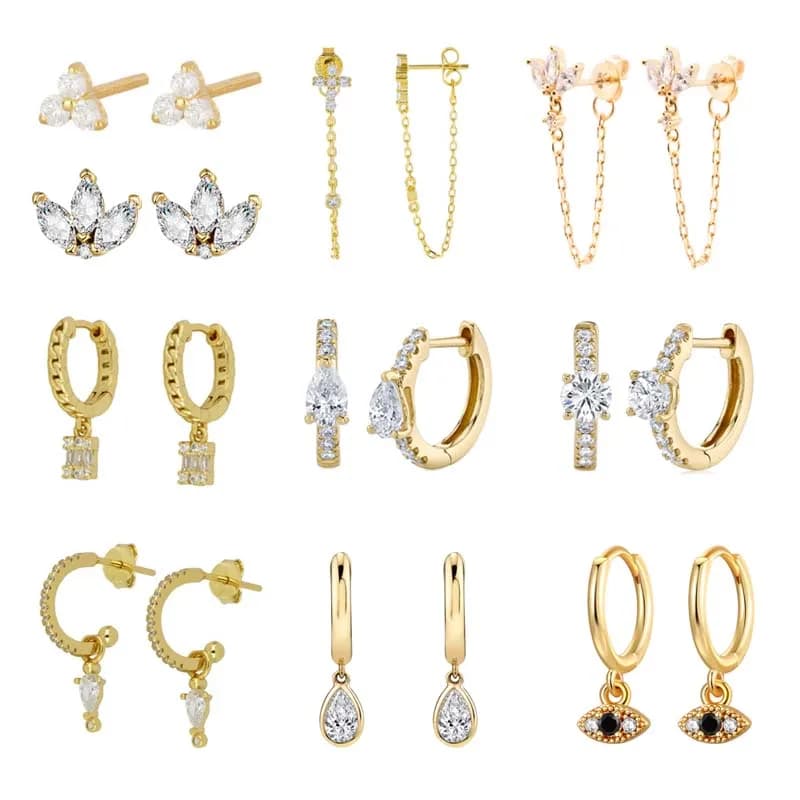 CRMYA Gold plated Higgle Ear Ring Big CZ Zircon Korean Stud Hoop Earrings For Women Dangle Drop Earring Jewelry Wholesale