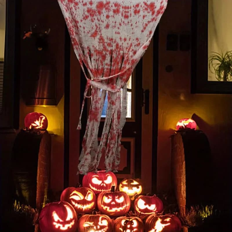 1-5PCS Horror Blood Handprint Gauze Door Curtain Drape for Haunted House Ghost Festival Party Scene Setup