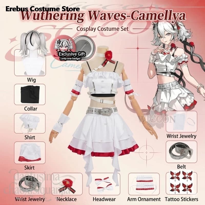 Camellya Idol Stage Uniform White Red Dress Y2K Jirai Kei Lolita Halloween Cosplay Anime Game Wuthering Waves Idol