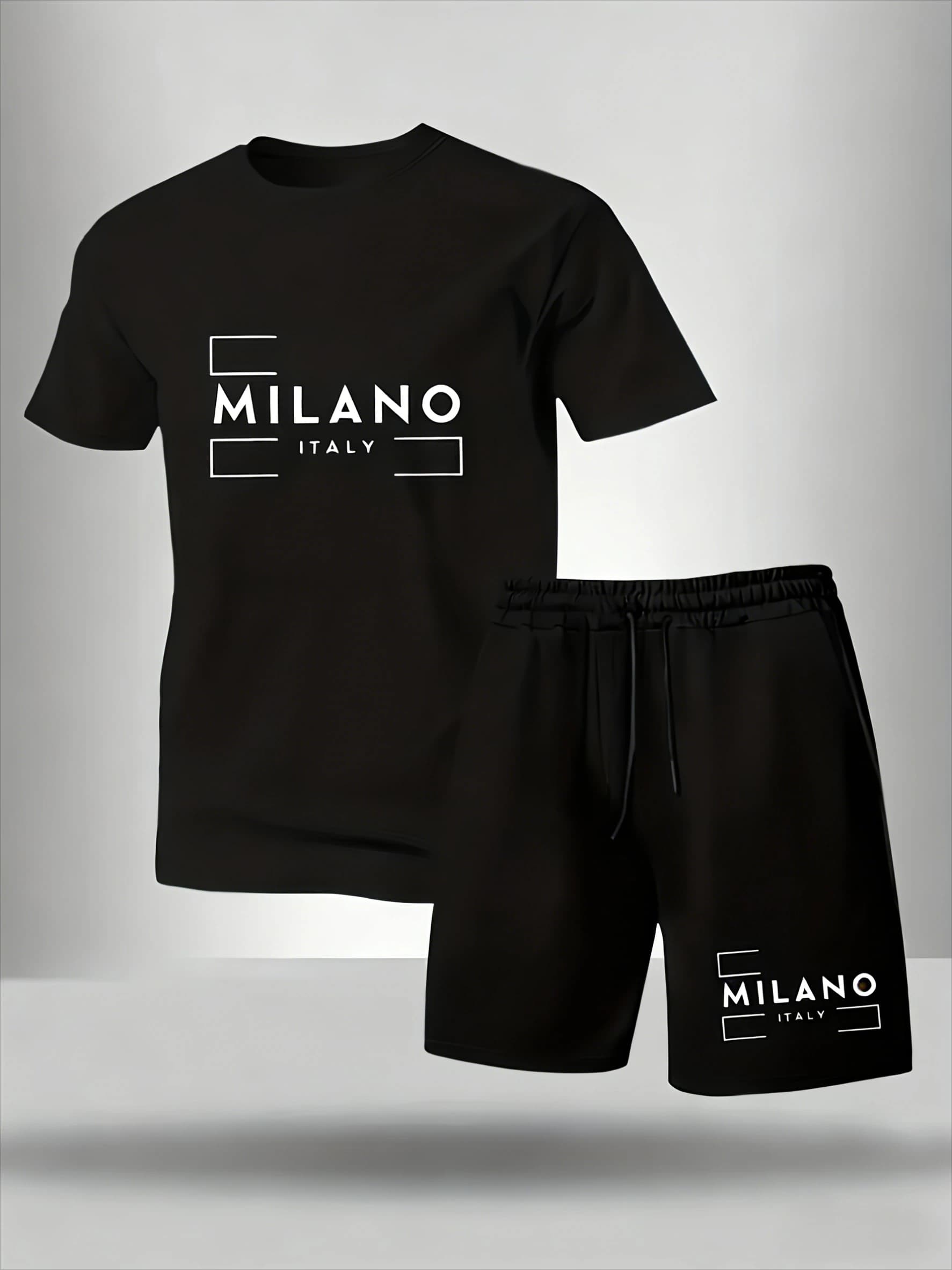 Completo da Uomo Stampa Milano Italia, Set Casual Estivo con T-Shirt a Maniche Corte e Pantaloncini