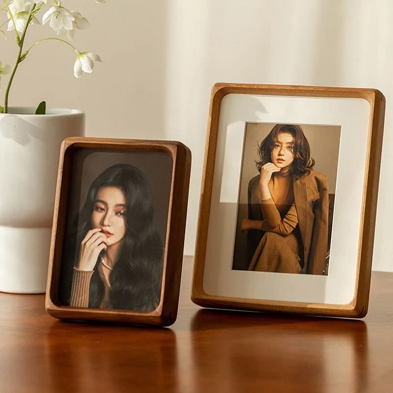 Solid Wood Walnut Photo Frame – Artistic Portrait Display Easel Frame Durable Picture Frame for Home Decor