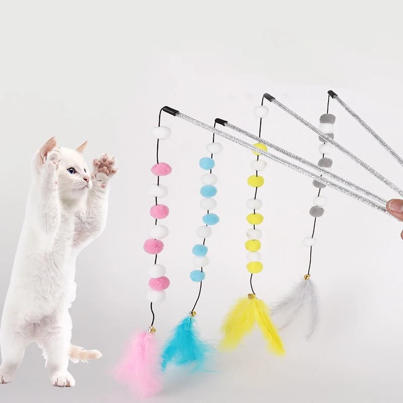 Giocattolo interattivo per gatti con campanello e piume, bastoncino per gatti, giocattolo interattivo per animali domestici.