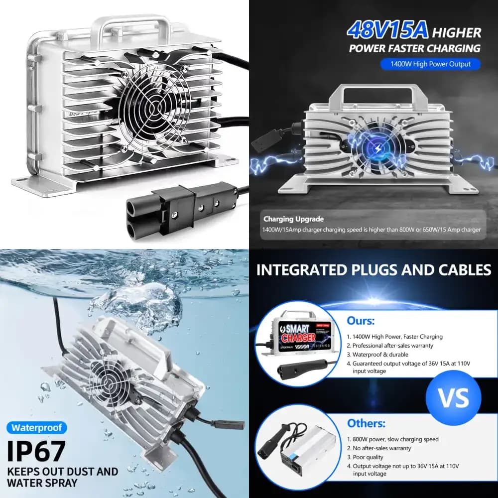 Caricabatterie per Golf Cart 48V 15A per G19 G20 G21 G22, Batteria al Piombo-Acido Impermeabile IP67 con Spina a 2 Pin