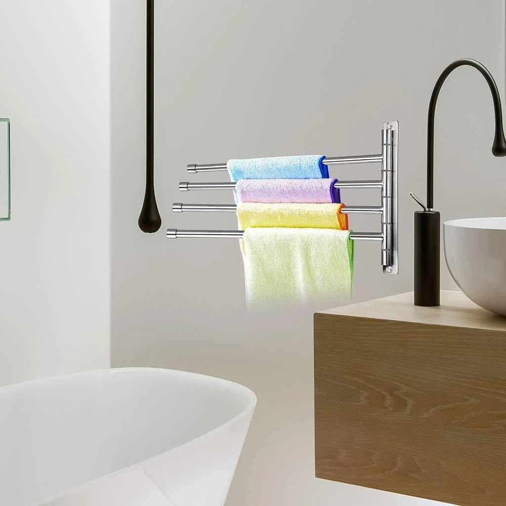 Portasciugamani oscillante a parete squisito - Portasciugamani da bagno in acciaio inossidabile a 4 bracci, portasciugamani girevole per bagno/cucina
