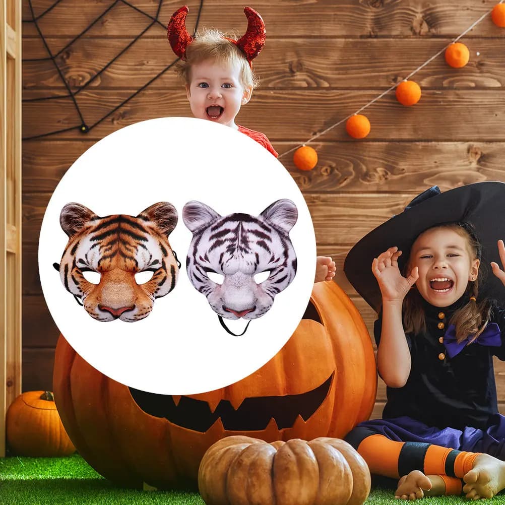Set Maschera Tigre in EVA Premium Traspirante per Halloween, Cosplay, Carnevale, Costume, Copertura Viso, Maschera Tigre Bianca e Gialla per Halloween