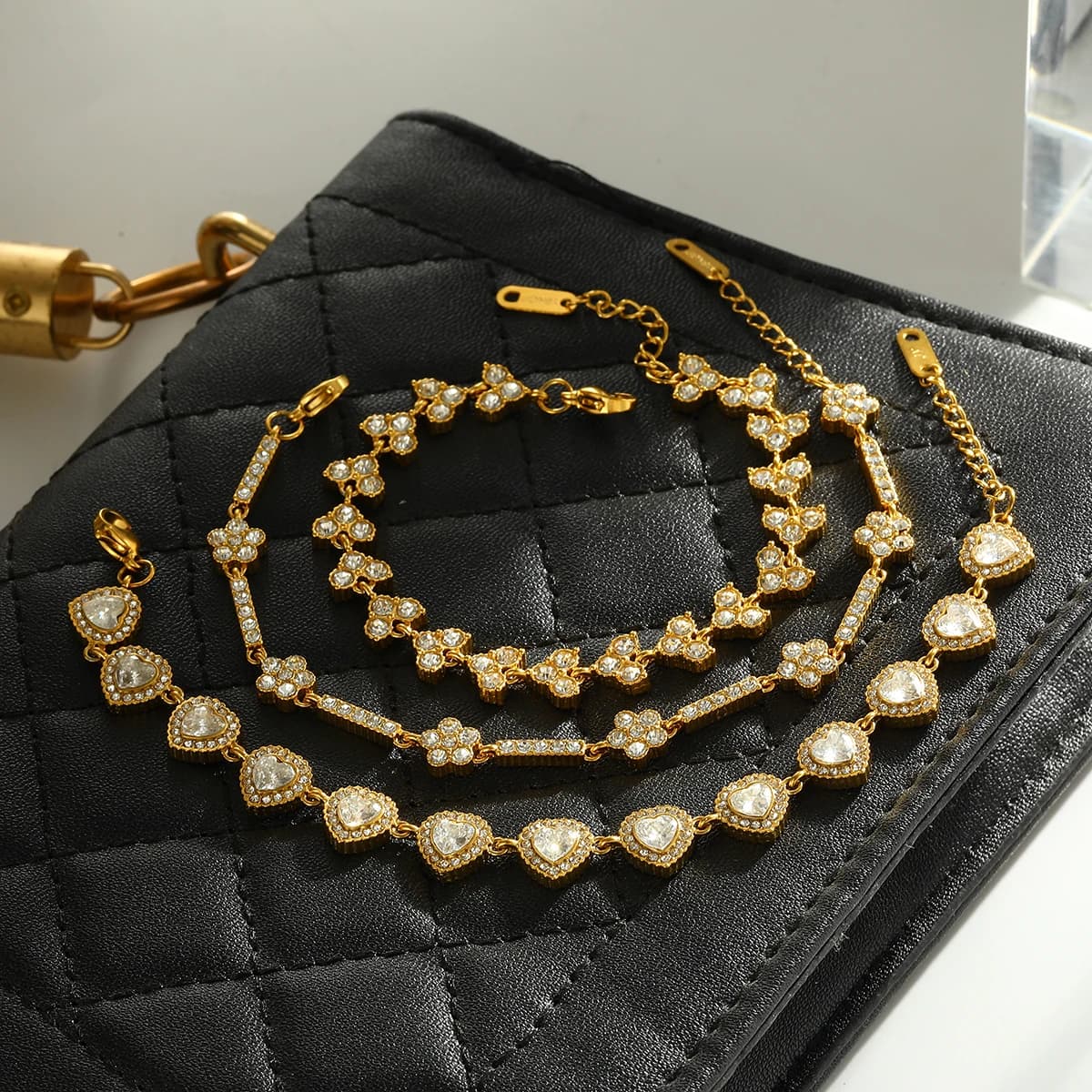 Squisiti braccialetti scintillanti con strass cubici per donna, bracciale in acciaio inossidabile, catena da mano di tendenza che non sbiadisce, gioielli alla moda