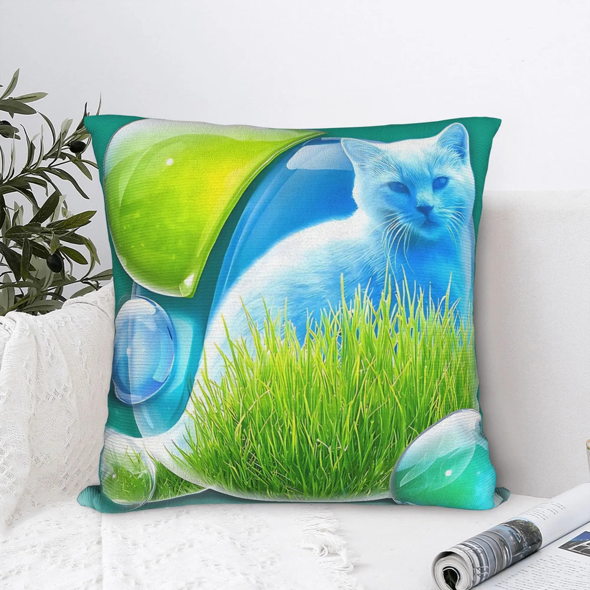 Frutiger Aero Cat Square Pillow Case Fodera per cuscino Fantastica federa decorativa con cerniera per divano 45x45 cm