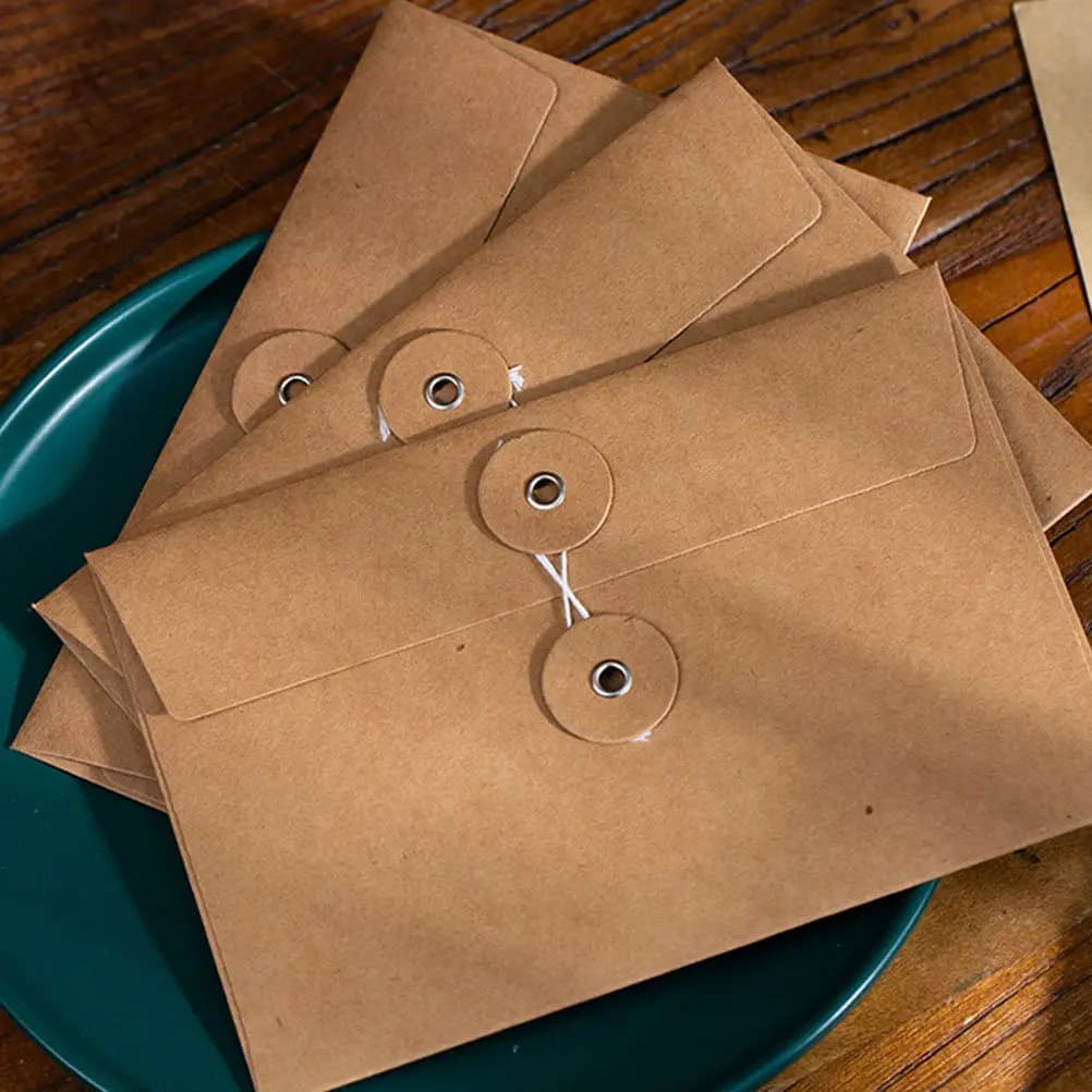 20Pcs Vintage Kraft Paper Envelopes Office Organizer Document Storage Bags String Closure File Folders Letter Size