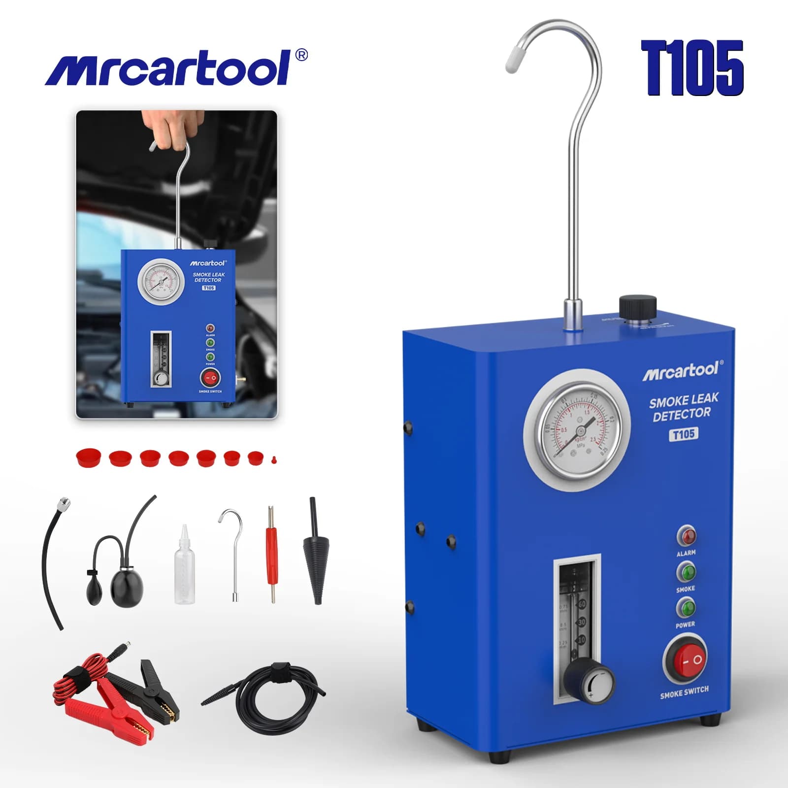 MR CARTOOL T105 Smoke Leak Detector EVAP Vacuum Leakage Diagnostic Tool Car Smoke Machine Fuel Pipe System Tester 12V