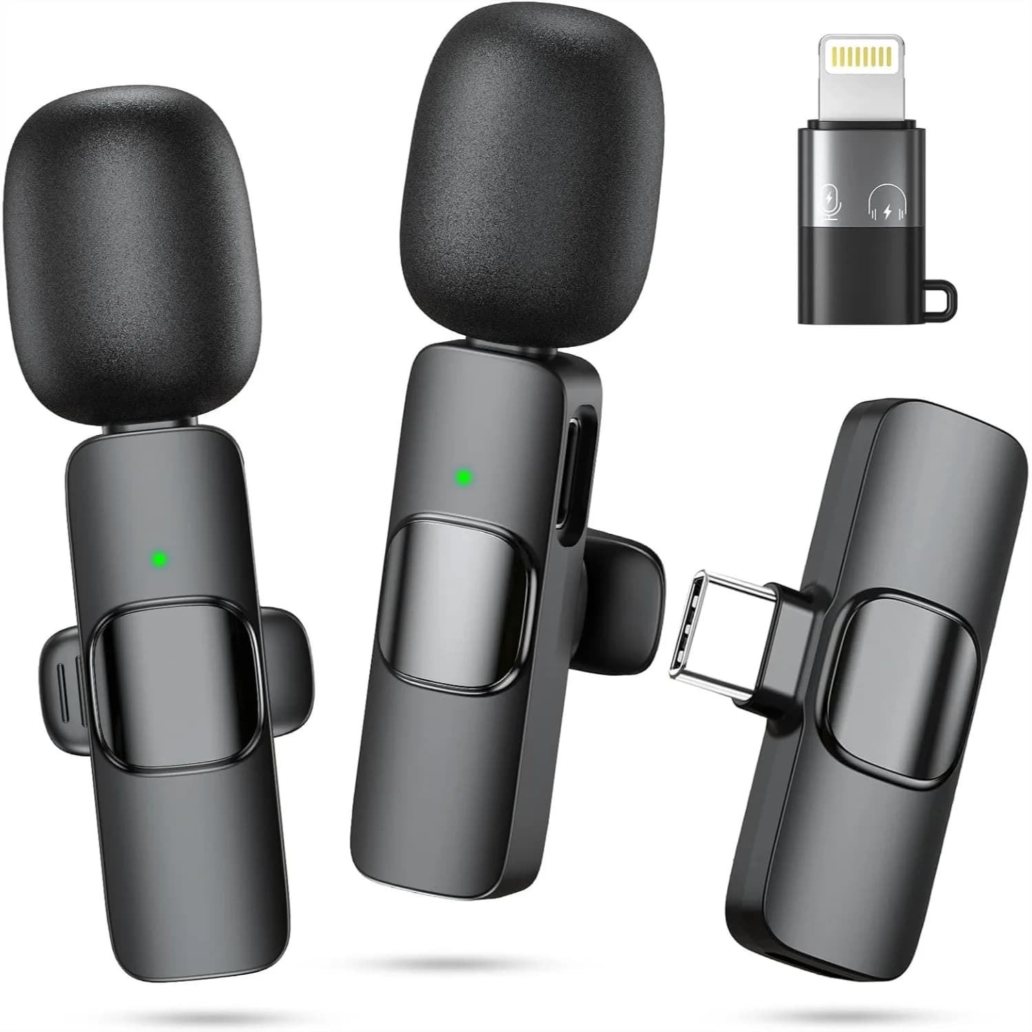 Microfono Wireless per iPhone, Android e Laptop, Set di 2 Microfoni Lavalier con Riduzione del Rumore per Registrazione Video, Podcast e YouTube