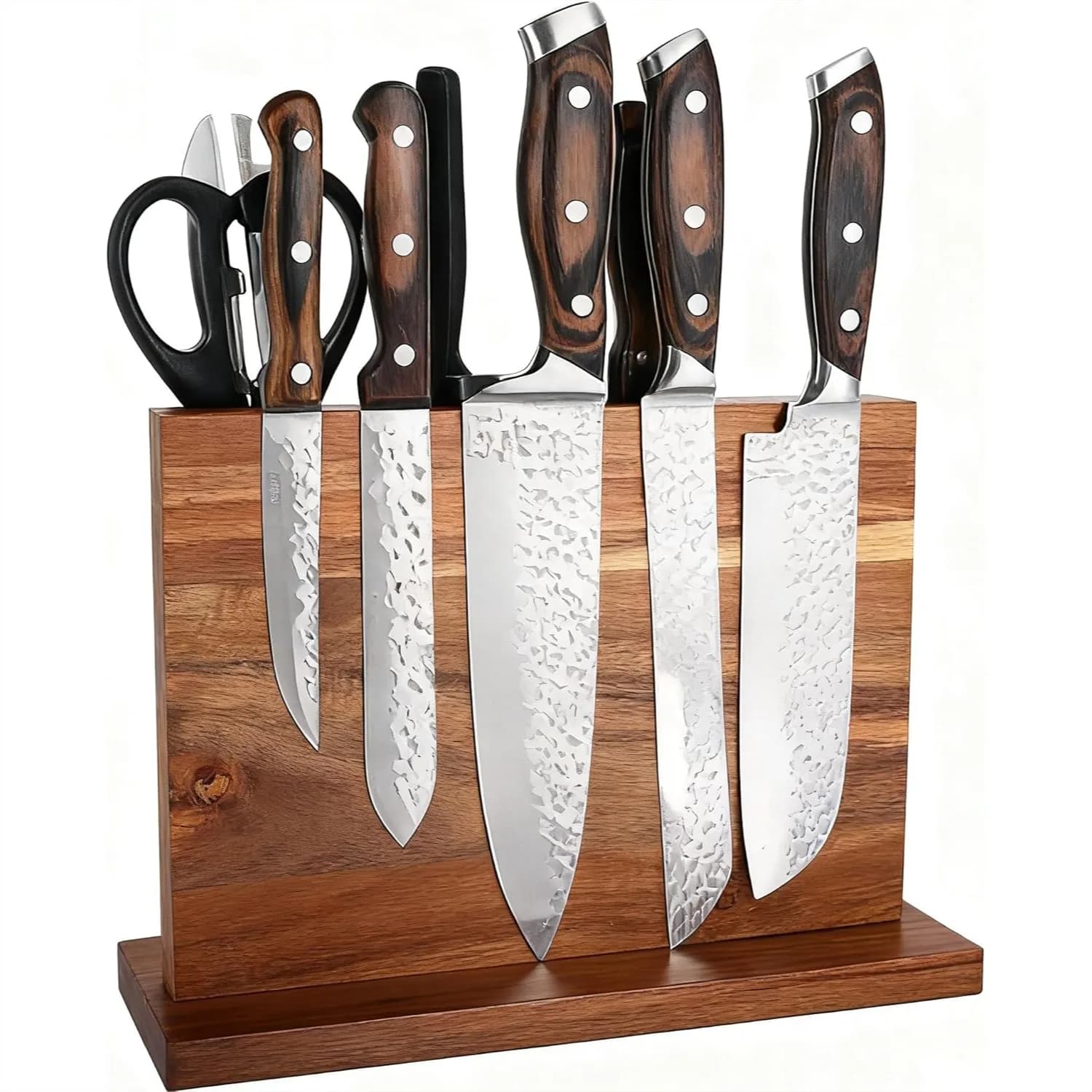 Portacoltelli Magnetico Bifacciale, Supporto per Coltelli da Cucina in Legno di Acacia con Magneti Potenti per una Conservazione Sicura, Universale