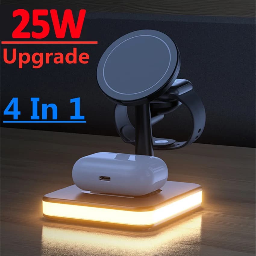 Supporto per caricabatterie wireless magnetico 25W 4 in 1 per iPhone 14 13 12 Pro Max Apple Apple 8 7 6 Airpods Dock station di ricarica rapida
