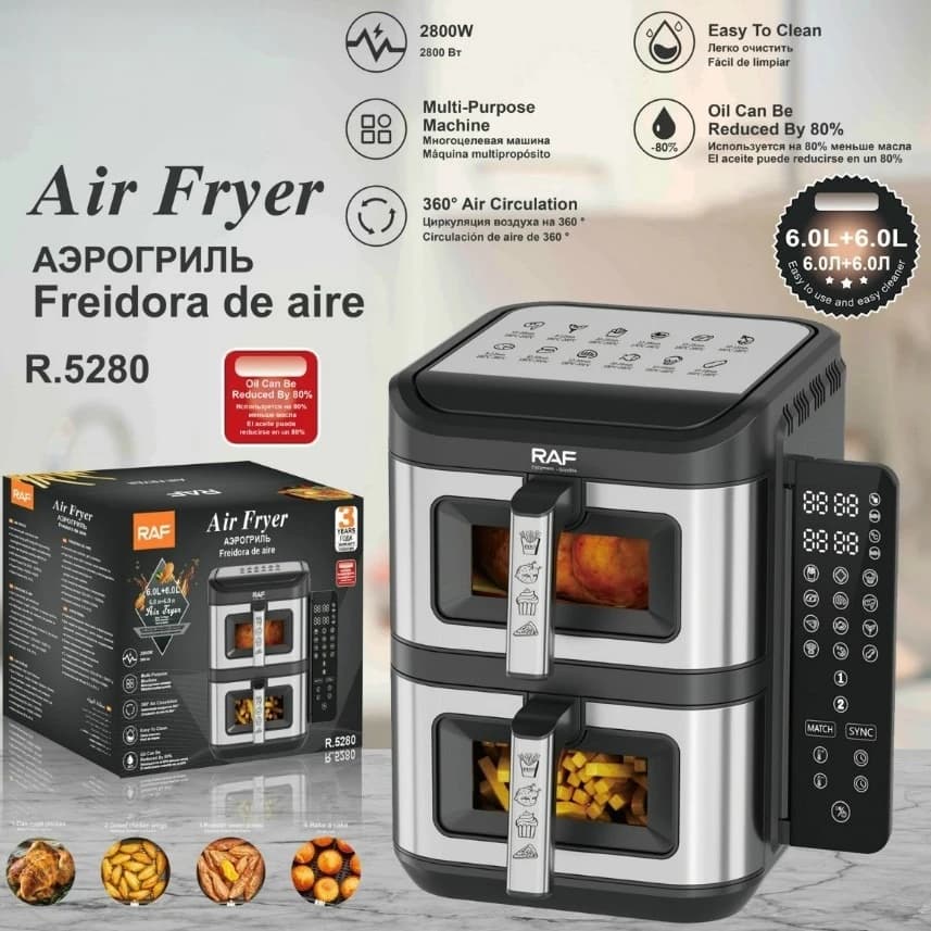 Multifunctional Smart Double Layered Air Fryer for Home Use