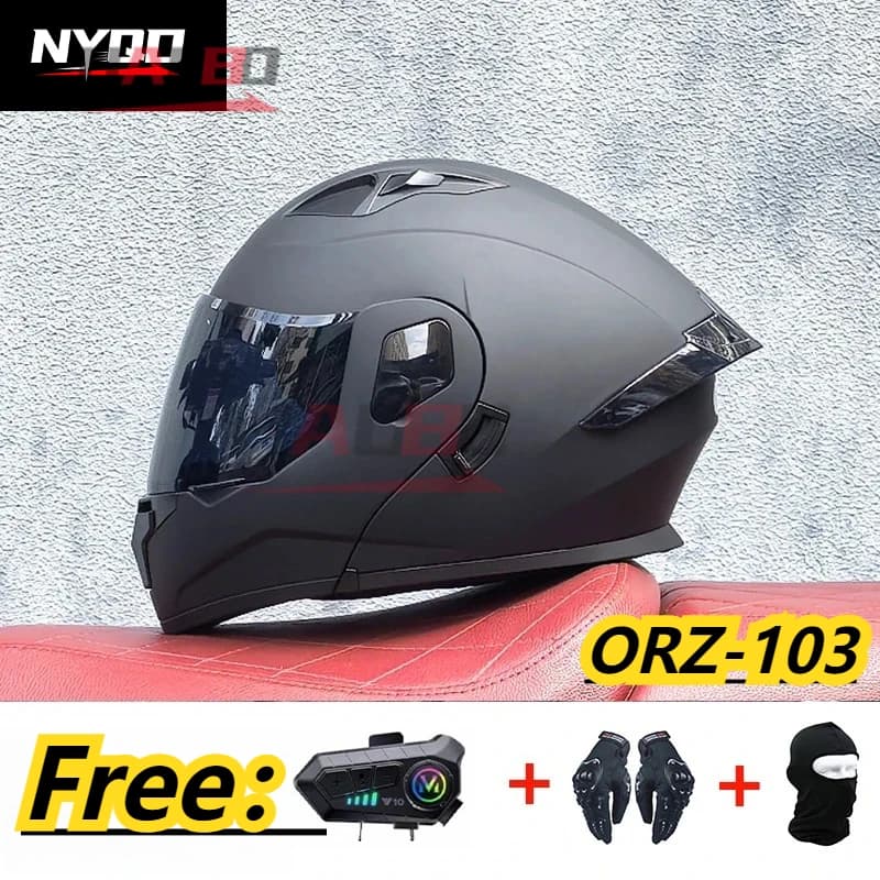 Casco Moto Orz-103 Bluetooth Modulare con Doppia Visiera Certificato DOT per Uomo e Donna