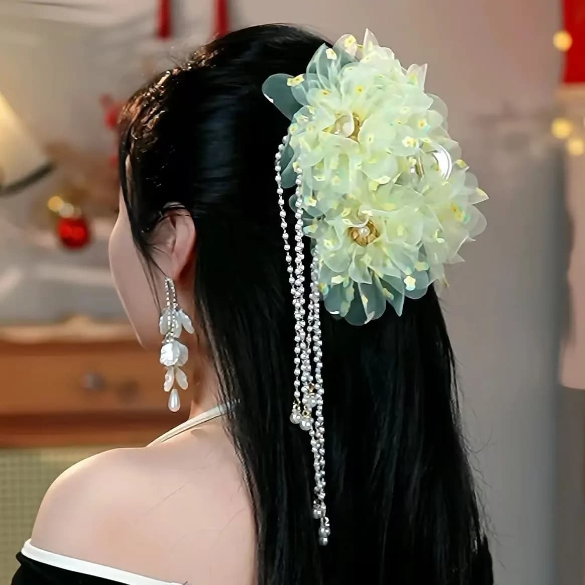 Clip a fiore per donna Primavera Nuova clip per frange di fascia alta per spettacoli teatrali Accessori per capelli in stile antico Super Fairy Shark Cli