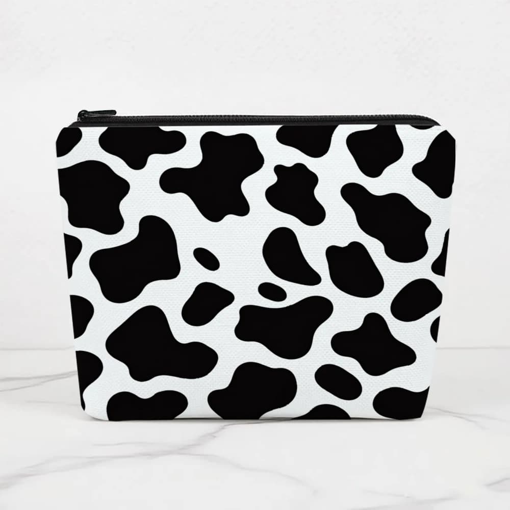 Borse per il trucco con motivo stampa mucca in bianco e nero per ragazze, pochette per cosmetici, borsa da toilette, astuccio per matite, custodia da viaggio