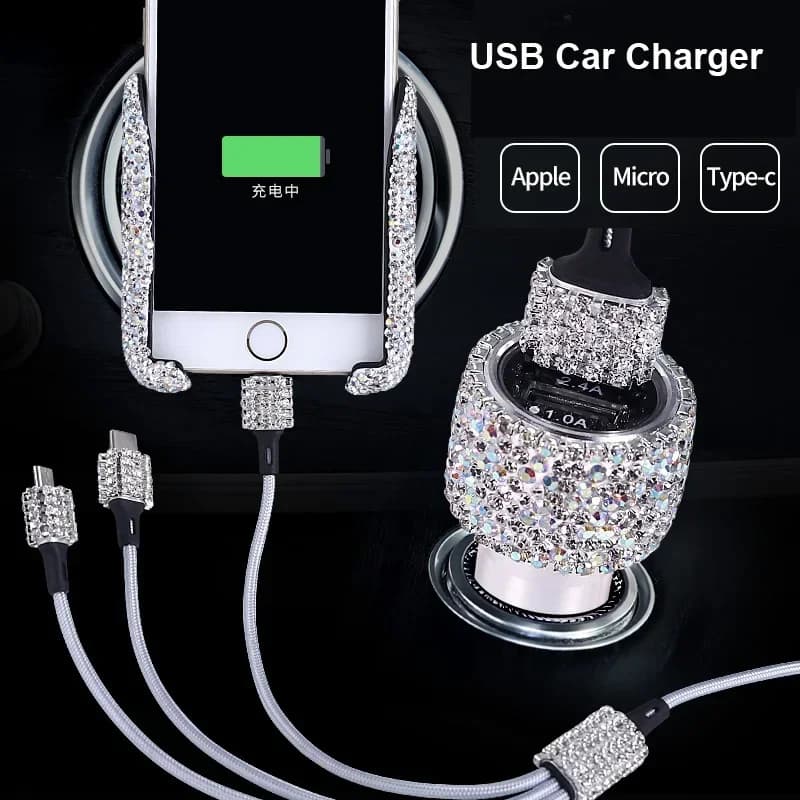 USB charger for car 5V 2.1A with double door, quick adapter, pink. Accessories for Cars, Interior Decorations, Designed specifically for Women.