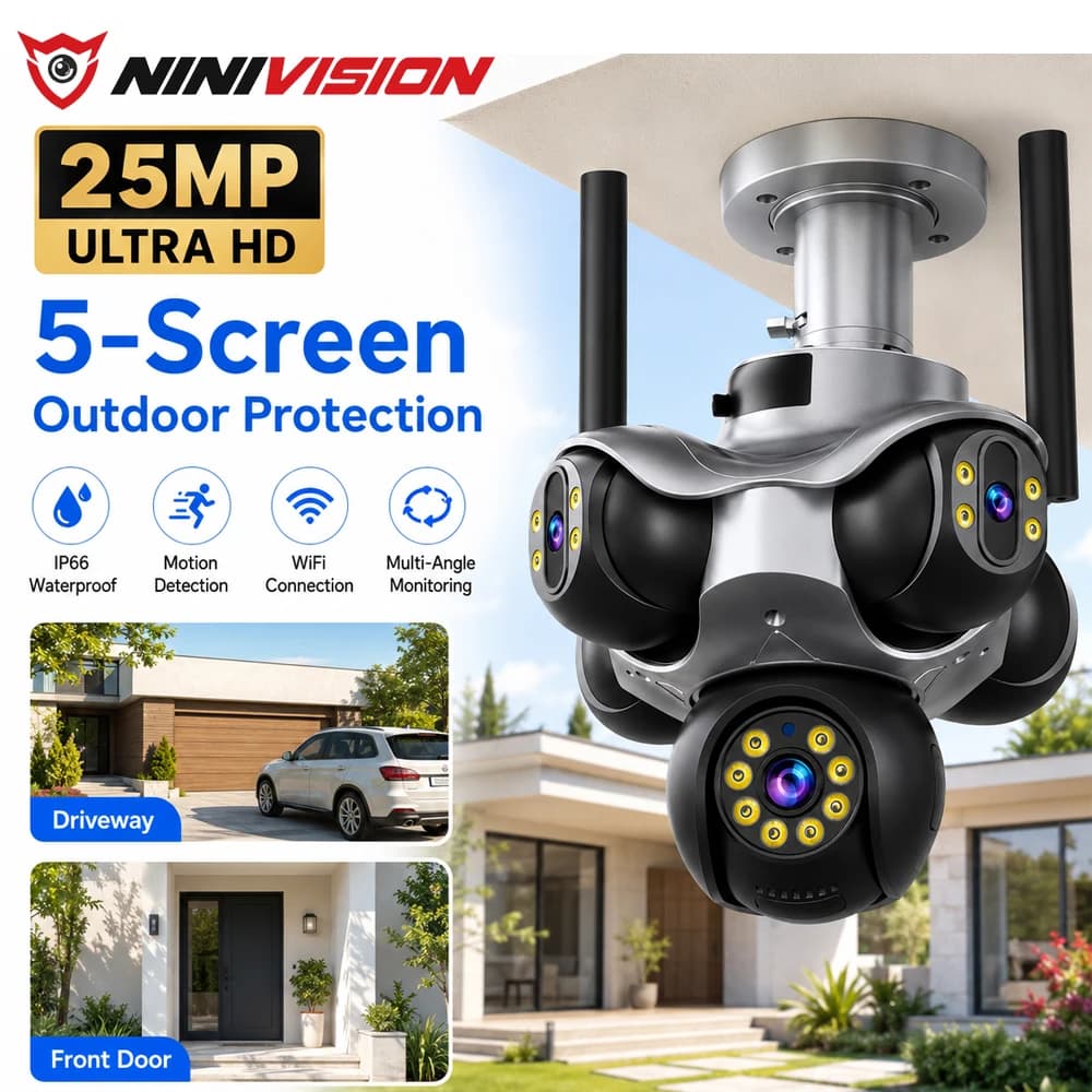 25MP Five Lens Five View WiFi Outdoor Security Camera Multi Angle Monitoring Motion Detection IP66 Waterproof PTZ CCTV Camera HD