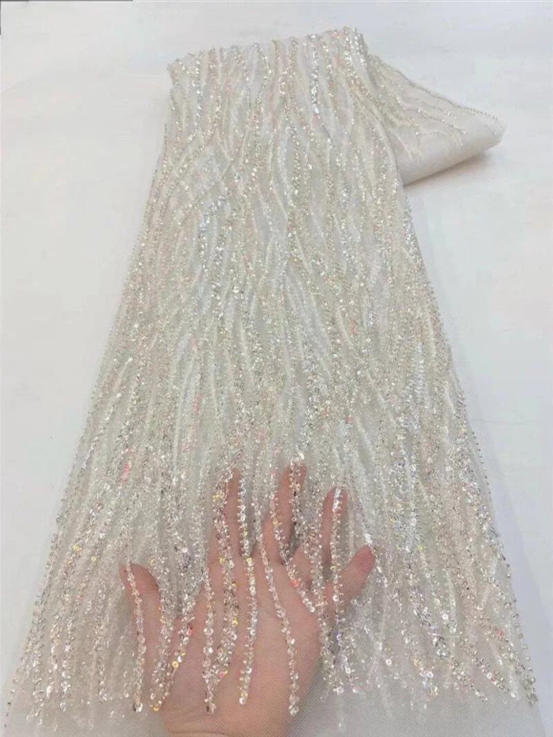 5 Yards Luxury African Sequins Embroidered Groom Lace Fabric 2025High Quality French Nigerian mesh Lace Fabric For Wedding Dress