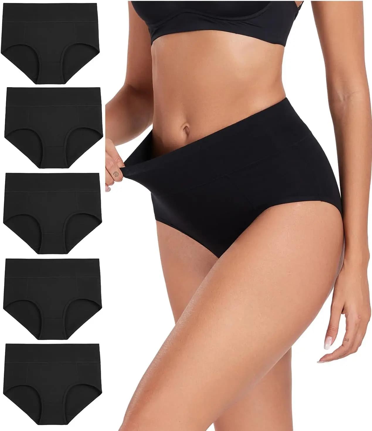 Intimo da donna in cotone, slip elasticizzati a vita alta, mutande morbide, slip da donna a copertura totale, confezione da 5