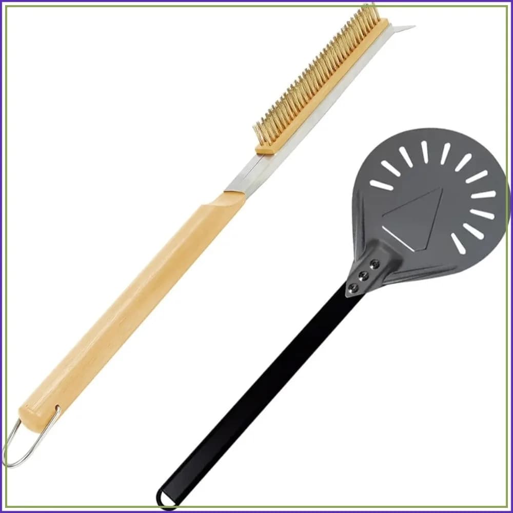 Pizza Oven Accessories Kit w/ Brush & Stone Scraper, 8 inch Turning Peel - Tools & Supplies Set - Compatible with Outdoor Ovens