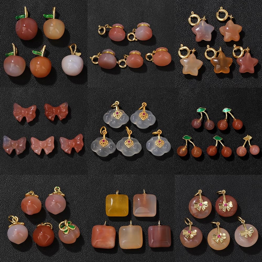 2 pezzi di gemme di pietra naturale agate ciondolo mela ciliegia Charms Agates Square Cloud Charms per gioielli che fanno orecchini collana fai da te