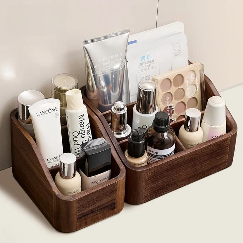 JOICO Scatola Portaoggetti Cosmetici in Noce, Organizer Avanzato per Skincare da Scrivania, in Legno, per Casa