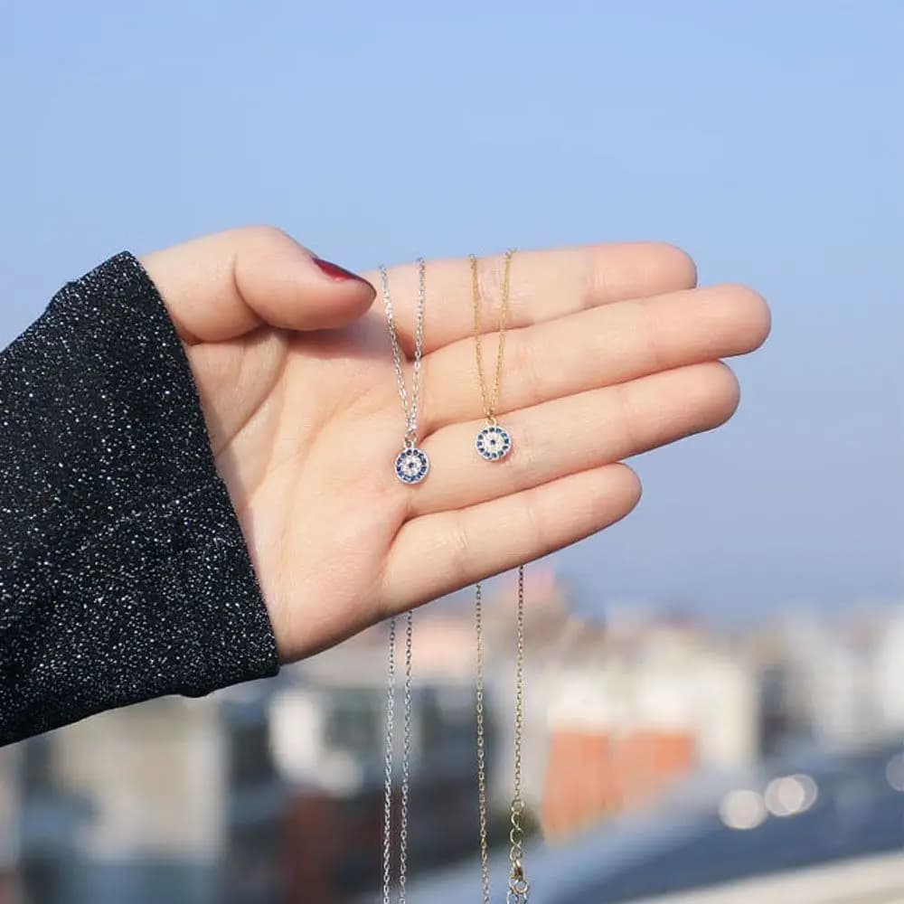 Thin Lucky Dainty Evil Eye Chain Rose Gold/Silver Color Turkish Crystal Necklace Accessories Choker Jewelry