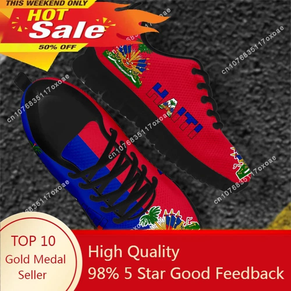 Mesh Sneakers for Men Haiti Flag Brand Designer Shoes Casual Lace Up Flats Zapatillas Male Breathable Walk Footwear
