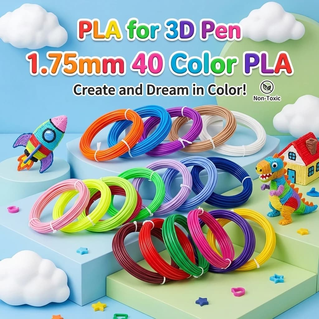 PLA Filament for 3D Pen, Length 36M 50M 100M 150M 200M, 40 Colors, Safe Plastic Refills for 3D Pens for Children