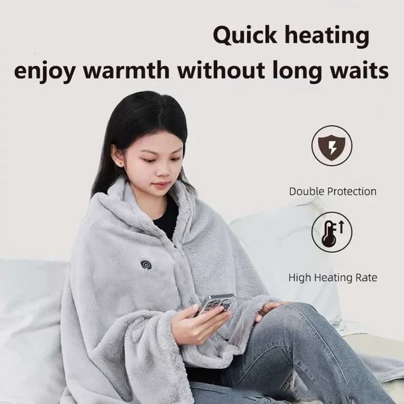 USB Electric Heating Blanket, Soft Rabbit Hair Shawl, 3-Temp & Timer for Office Nap & Winter Warm Grey 150x80cm