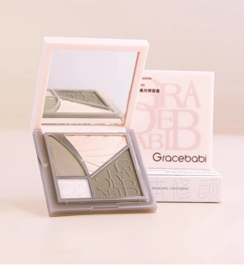 Gracebabi Palette Quattro Colori Lucidi per Trucco Viso: Illuminante, Ombretto Naso, Blush e Ombretto Occhi - Palette Completa