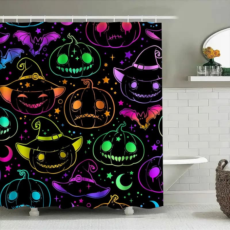 Tuniu Neon Halloween Zucca Pipistrello Modello Tenda da doccia Simpatico arredamento spettrale per il bagno Camera dei bambini Regalo