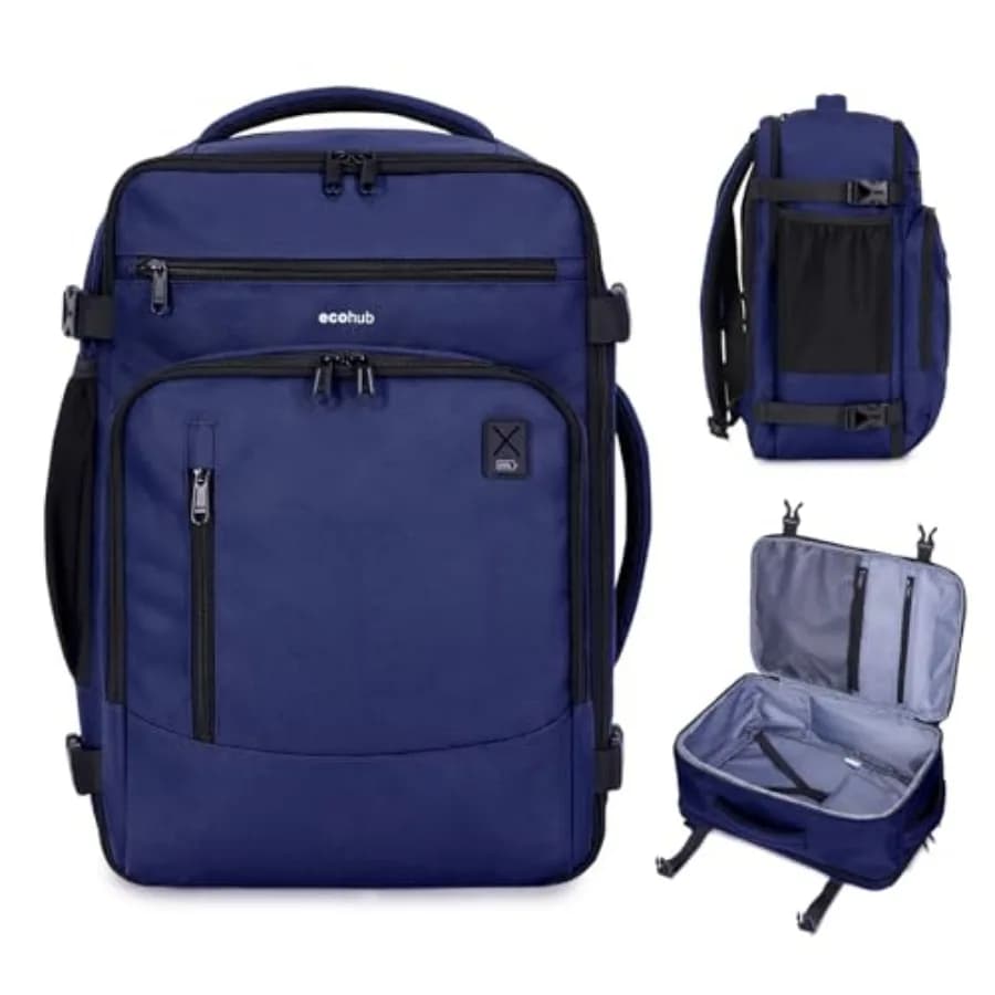 17" Small Travel Backpack, United Airlines Personal Item Bag 17x10x9 with 16 Pockets, Water Resistant Rucksacks Fit 15.6" Lapto