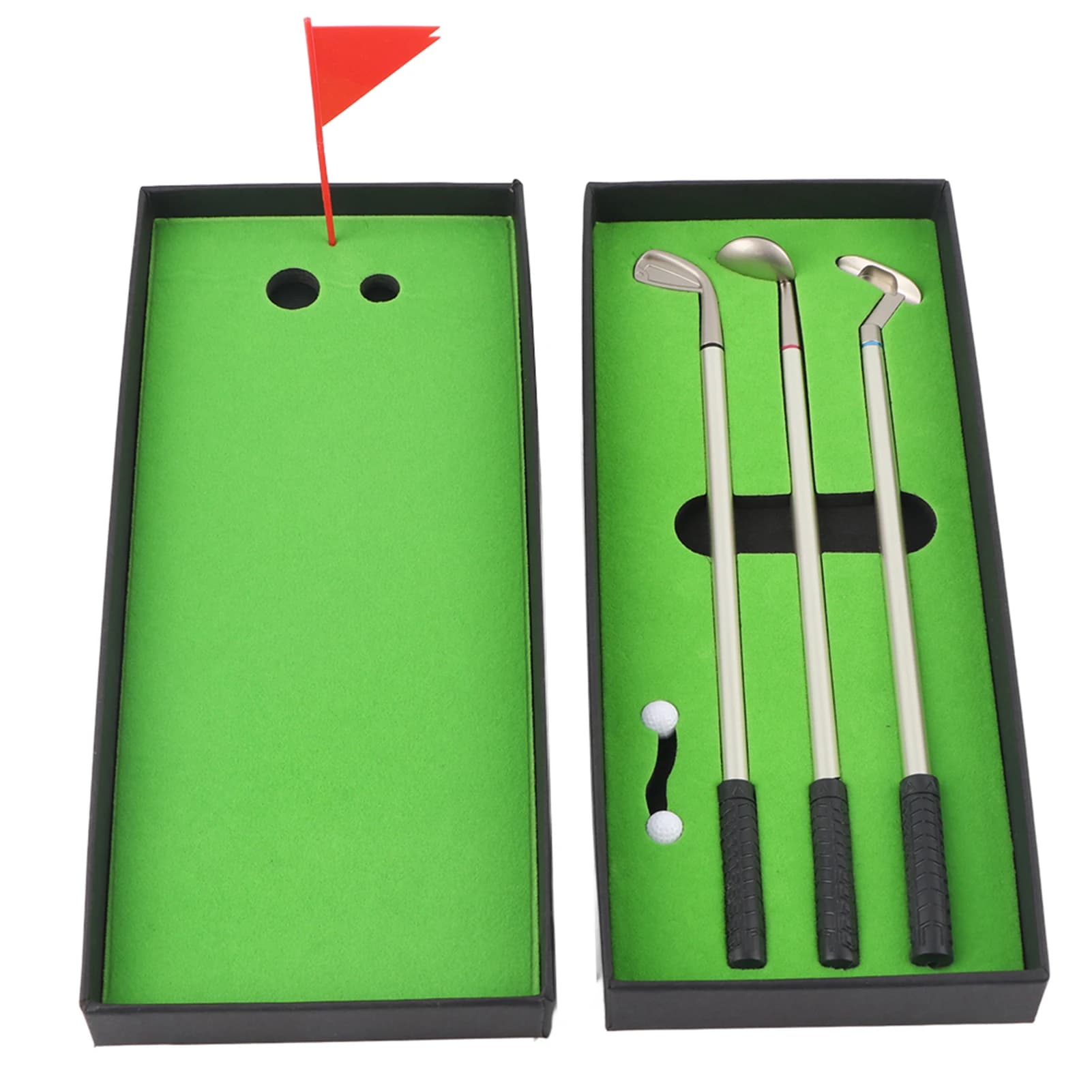 Set di 3 mini mazze da golf con penne a sfera con palline, decorazioni di cancelleria con bandiera, set di penne da golf