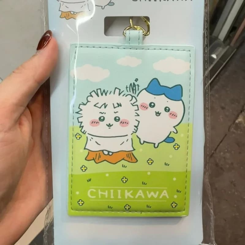 Chiikawa Anime Print PU Card Holder With Detachable Lanyard Cute Cartoon Badge Passport Protector Case Student Bus Work
