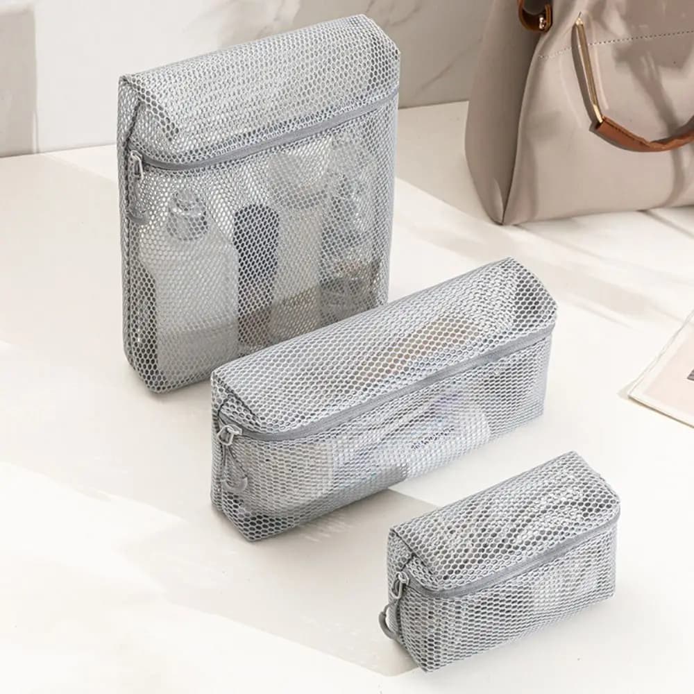 Borsa portaoggetti casual in nylon con cerniera, pochette multiuso in rete, borsa cosmetica da donna