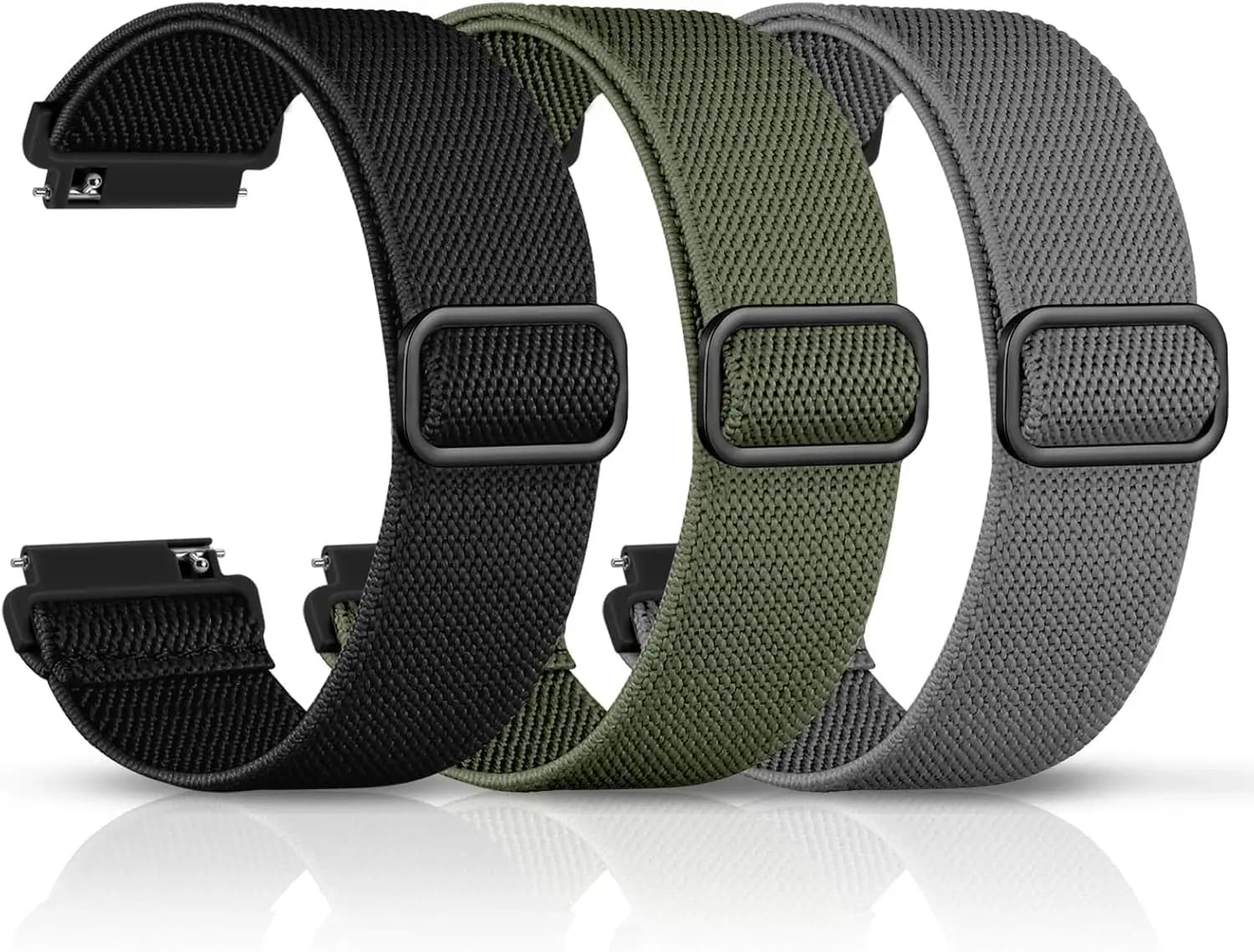 Set of 3 Nylon Straps for 16mm-22mm Watches, Adjustable Elastic Strap for Men and Women
