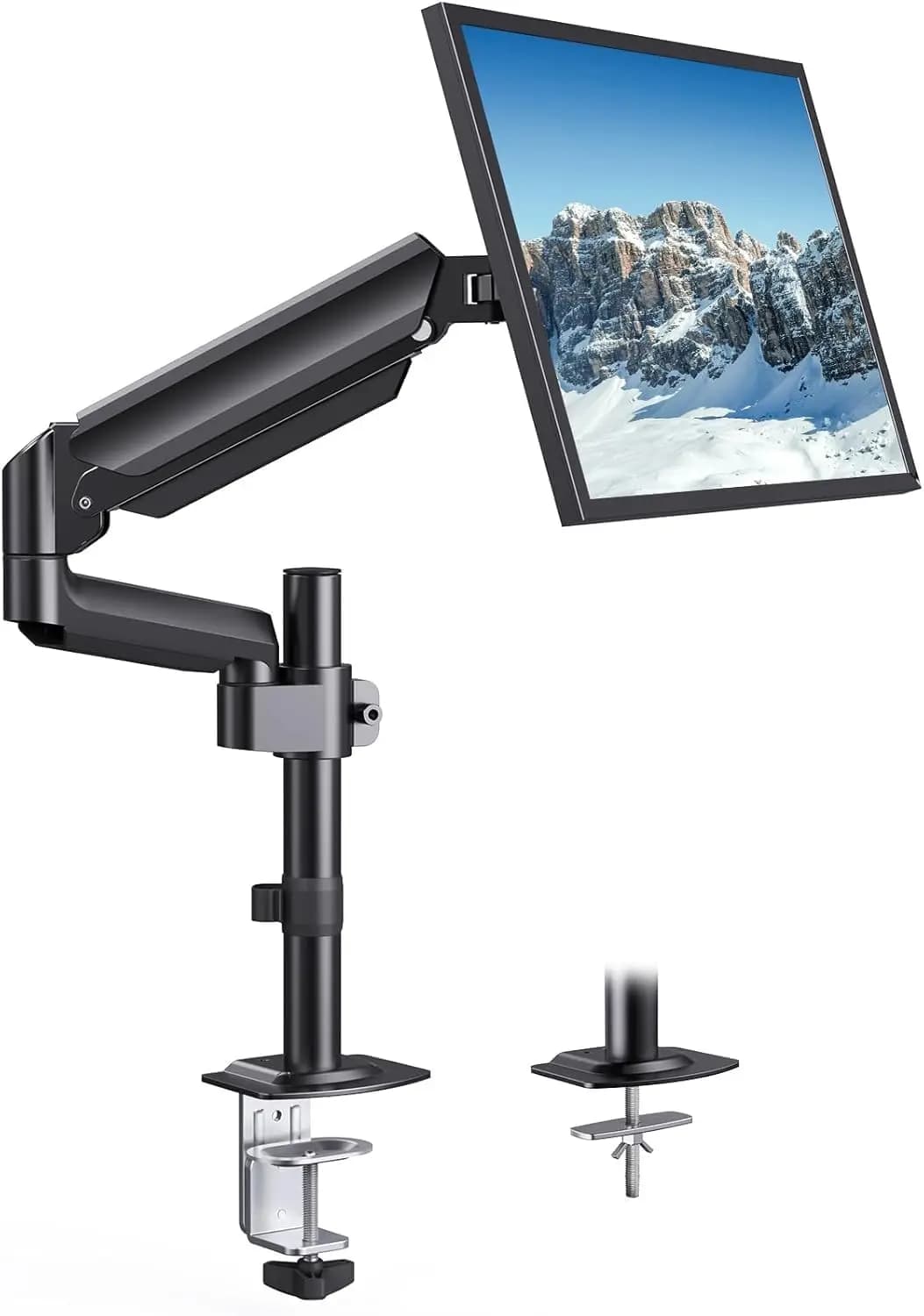 Braccio Regolabile per Monitor da 13-32 Pollici, Supporto a Molla a Gas con Morsetto a C e Base a Passacavo, Compatibile VESA