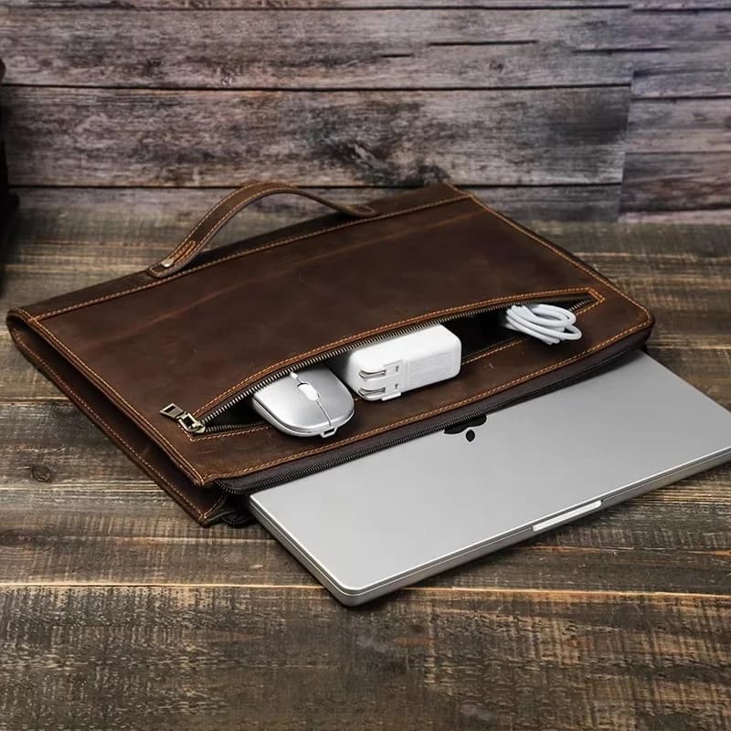 Custodia per notebook premium da 14 pollici Borsa per laptop Valigetta in vera pelle per MacBook Pro 2021