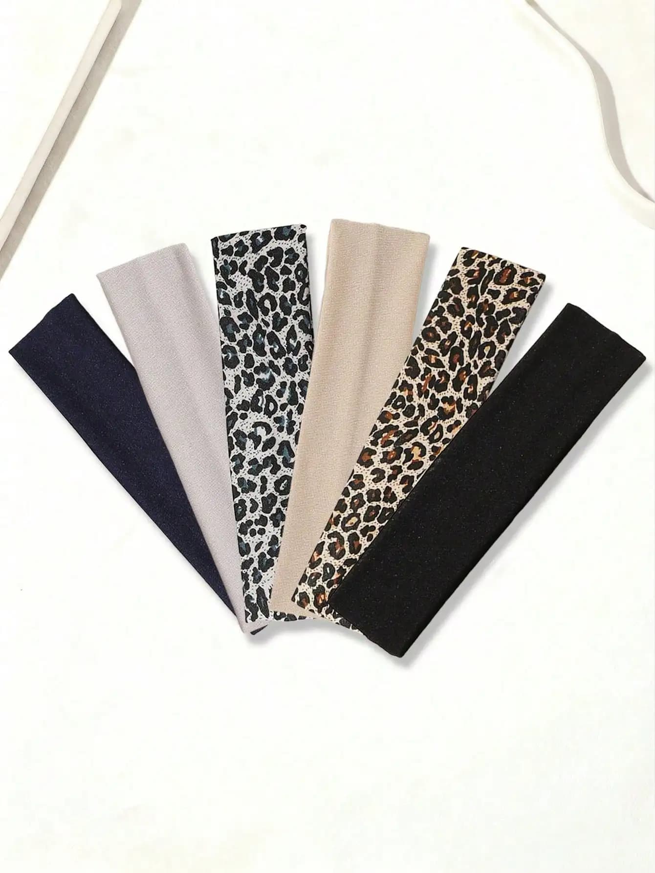 6 fasce elastiche per capelli con stampa leopardata in tinta unita per abbigliamento sportivo e casual