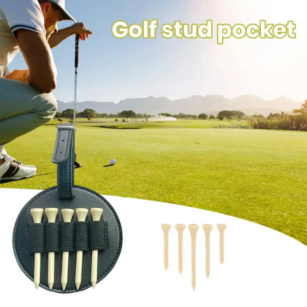 10cm Golf Tee Holder ClipOn Organizer, PU Leather Ball Tee Pouch With Stretchable Strap Belt Hook For Golf Bag Accessories