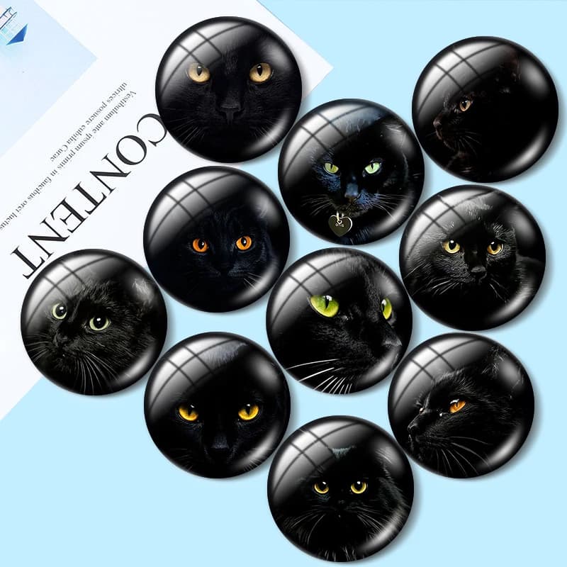 Animal Black Cat 12/18/20/25mm glass cabochon bracelet pendant rings for jewelry demo earrings back Making findings